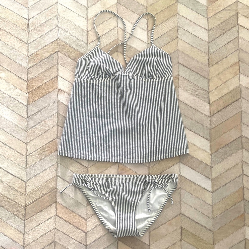 J. CREW Seersucker two-piece swimsuit